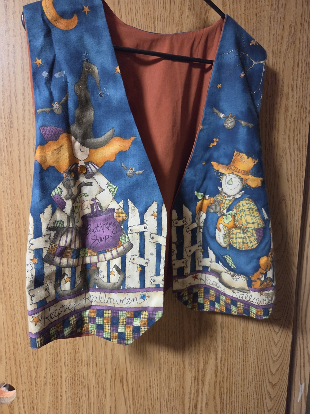 Womens Fall/Halloween Vest - Blue & Orange Festive Print